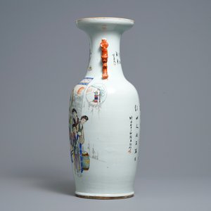 A Chinese qianjiang cai vase with women around a table, signed Yan Bing Jun, dated 1913 — 照片 4