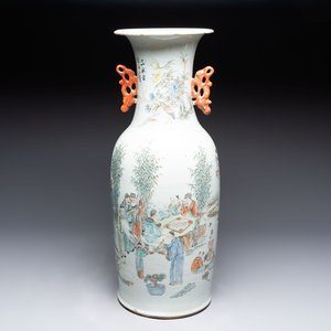 A Chinese qianjiang cai 'Zhu Lin Qi Xian 竹林七賢' vase, signed Wang Zhaoli 汪照黎, dated 1908 — photo 1