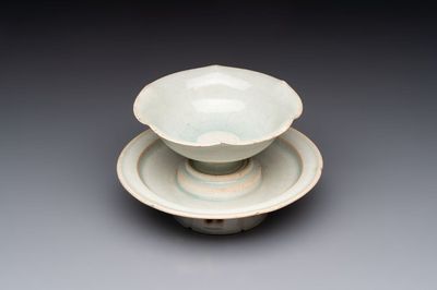 A Chinese qingbai lobed cup and stand, Song