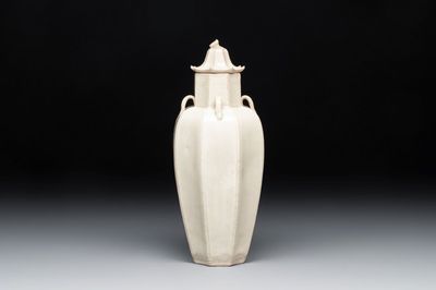 A Chinese qingbai octagonal vase and cover, Song/Yuan