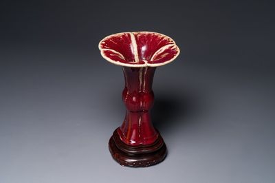 A Chinese quadrifoil flambé-glazed 'zun' vase, Qianlong mark and of the period