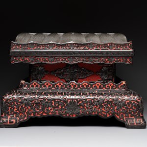 A Chinese rectangular carved red and black lacquer stand, 20th C. — photo 7
