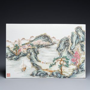 A Chinese rectangular famille rose plaque, Wang Yeting 汪野亭 seal mark, Republic — photo 1