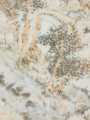 A Chinese rectangular qianjiang cai 'mountainous landscape' plaque in the style of Cheng Men, 19th C. — photo 5
