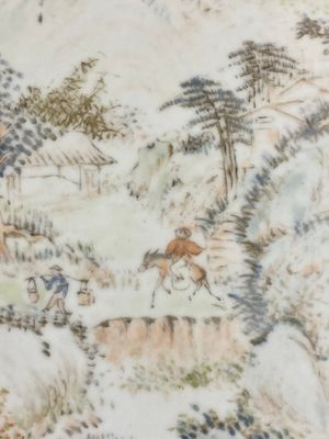 A Chinese rectangular qianjiang cai 'mountainous landscape' plaque in the style of Cheng Men, 19th C. — photo 6