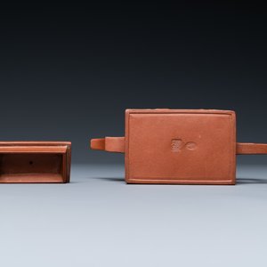 A Chinese rectangular Yixing stoneware 'dragon' teapot, seal mark, Kangxi — 照片 7