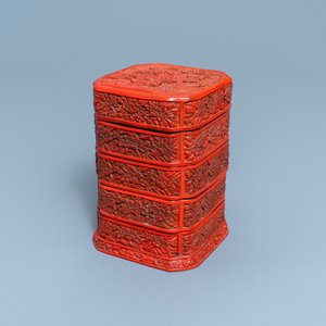 A Chinese red cinnabar lacquer four-tiered box, Wanli — 照片 5