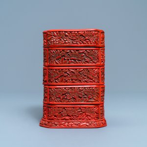 A Chinese red cinnabar lacquer four-tiered box, Wanli — 照片 7
