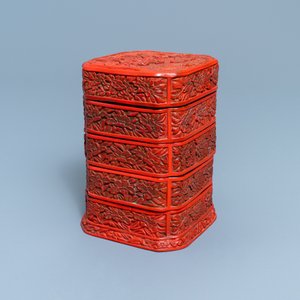 A Chinese red cinnabar lacquer four-tiered box, Wanli — 照片 6