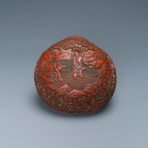 A Chinese red cinnabar lacquer peach-shaped box and cover, Kangxi — photo 1
