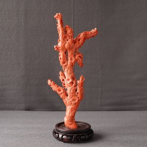 A Chinese red coral carving of a flower branch with birds, 19th C. — 照片 10