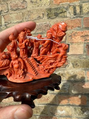 A Chinese red coral 'Eight Immortals' group on wooden stand, 19/20th C. — photo 2