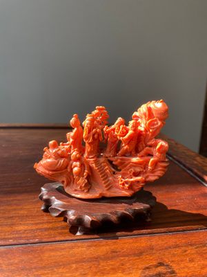 A Chinese red coral 'Eight Immortals' group on wooden stand, 19/20th C. — photo 6