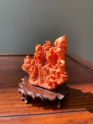 A Chinese red coral 'Eight Immortals' group on wooden stand, 19/20th C. — photo 8