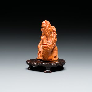 A Chinese red coral 'Eight Immortals' group on wooden stand, 19/20th C. — photo 4