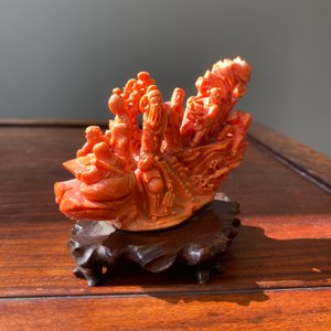 A Chinese red coral 'Eight Immortals' group on wooden stand, 19/20th C. — photo 7