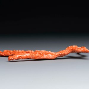 A Chinese red coral 'Eight Immortals' group on wooden stand, 19/20th C. — photo 6
