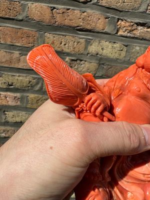 A Chinese red coral figure of a laughing Buddha on wooden stand, 19/20th C. — 照片 11