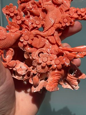 A Chinese red coral group of birds among flowering branches, 19/20th C. — foto 11