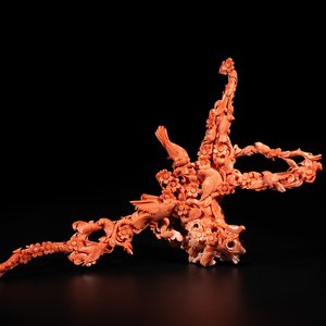 A Chinese red coral group of birds among flowering branches, 19/20th C. — foto 1