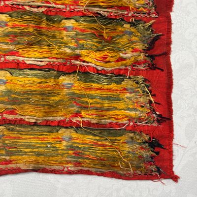 A Chinese red-ground brocade panel with seated Buddhas — photo 18