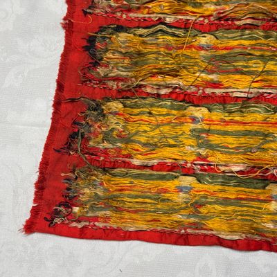 A Chinese red-ground brocade panel with seated Buddhas — photo 21