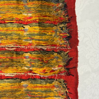 A Chinese red-ground brocade panel with seated Buddhas — photo 28