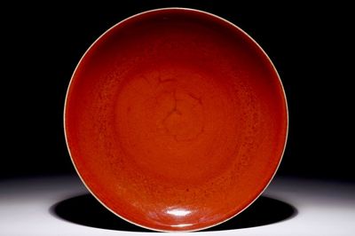 A Chinese red monochrome dish, 19th C.