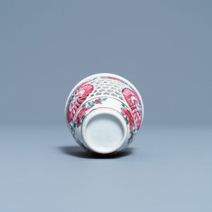 A Chinese reticulated double-walled famille rose cup and saucer, Yongzheng — photo 9