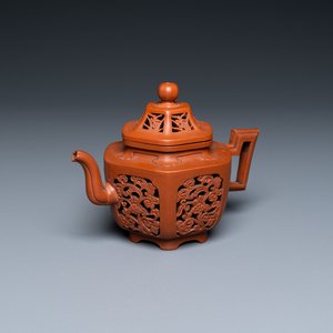 A Chinese reticulated double-walled Yixing stoneware teapot and cover, Kangxi — photo 1