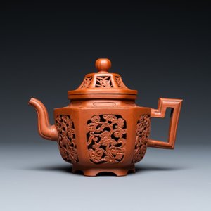A Chinese reticulated double-walled Yixing stoneware teapot and cover, Kangxi — photo 2