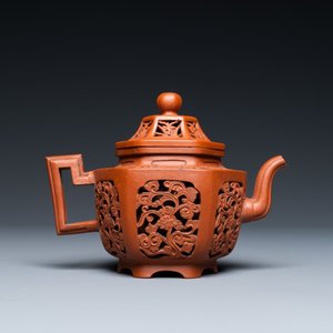 A Chinese reticulated double-walled Yixing stoneware teapot and cover, Kangxi — photo 4
