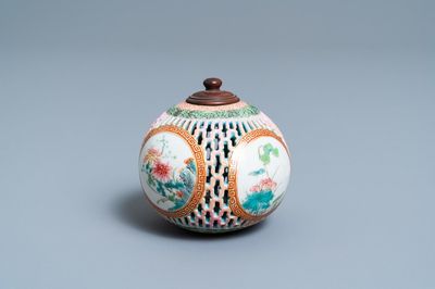 A Chinese reticulated famille rose pomander, Yongzheng