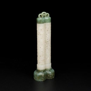 A Chinese reticulated white jade parfumier with spinach-green jade cover and base, Qing — photo 1