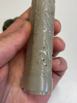 A Chinese reticulated white jade parfumier with spinach-green jade cover and base, Qing — 照片 9
