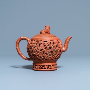 A Chinese reticulated Yixing stoneware teapot and cover, Kangxi — photo 4