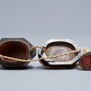 A Chinese rhinoceros horn seal and paste container, 19th C. — 照片 6