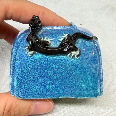 A Chinese robin’s egg-glazed 'Chilong' square brush pot and a brush washer — photo 11