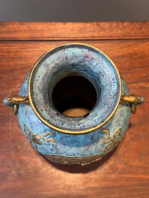 A Chinese robin's egg and faux bronze-glazed 'hu' vase, Qianlong mark, 19th C. — photo 5
