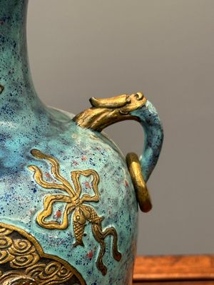 A Chinese robin's egg and faux bronze-glazed 'hu' vase, Qianlong mark, 19th C. — photo 7