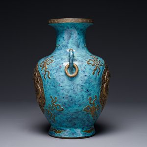 A Chinese robin's egg and faux bronze-glazed 'hu' vase, Qianlong mark, 19th C. — photo 2