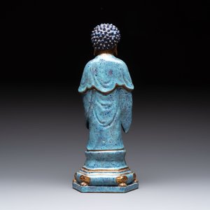 A Chinese robin's egg-glazed gilt-decorated standing Buddha, 18th C. — 照片 4