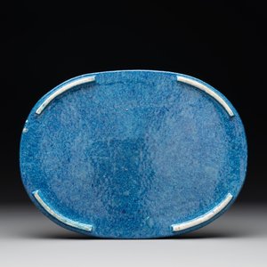 A Chinese robin's egg-glazed narcissus basin with a wooden stand, 19th C. — photo 3