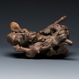 A Chinese rootwood sculpture of an immortal and a boxwood sculpture of Bodhidharma — photo 13
