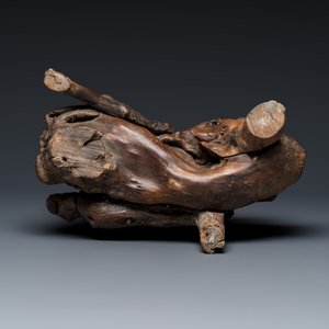 A Chinese rootwood sculpture of an immortal and a boxwood sculpture of Bodhidharma — photo 14