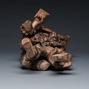 A Chinese rootwood sculpture of an immortal and a boxwood sculpture of Bodhidharma — photo 16