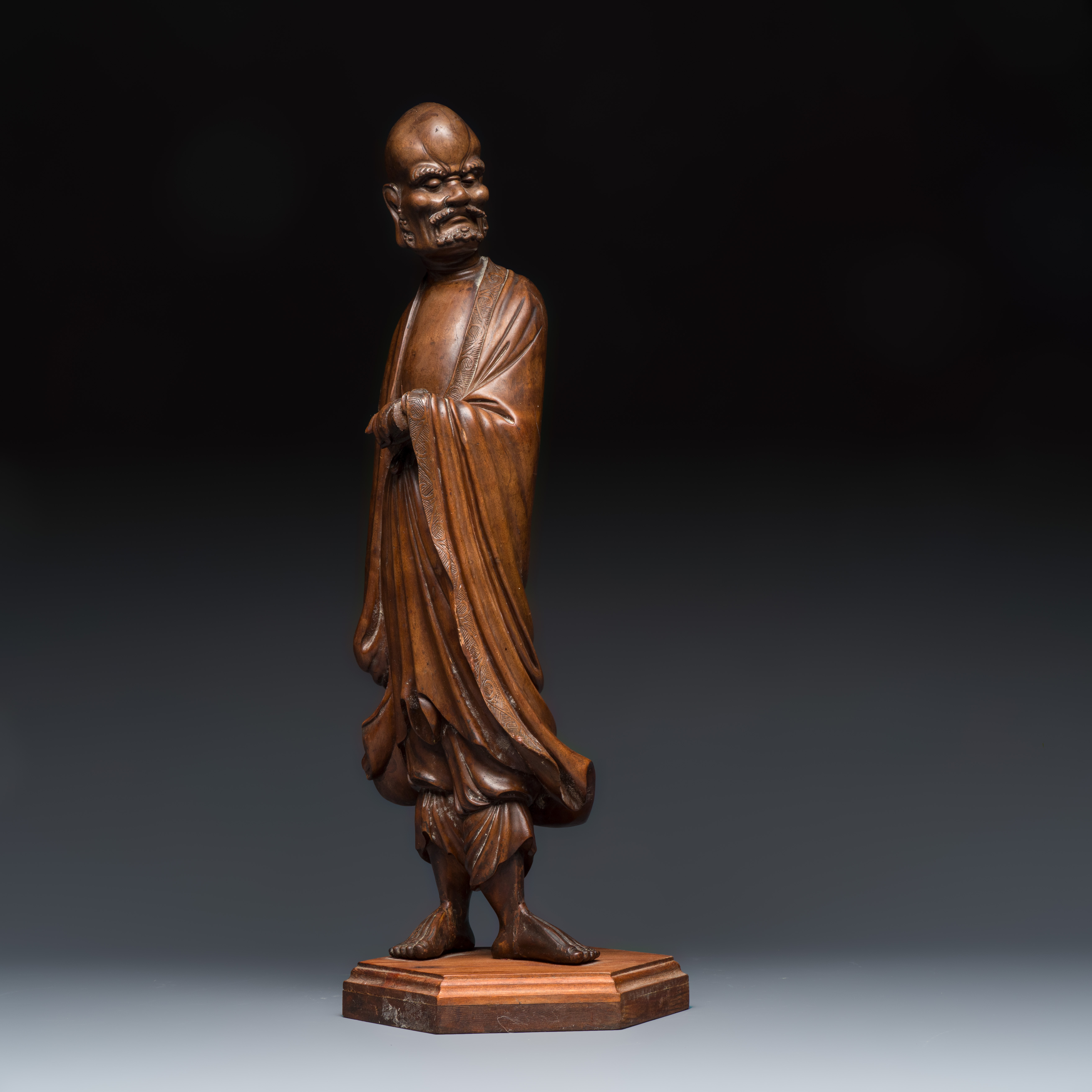 A Chinese rootwood sculpture of an immortal and a boxwood sculpture of Bodhidharma — photo 2