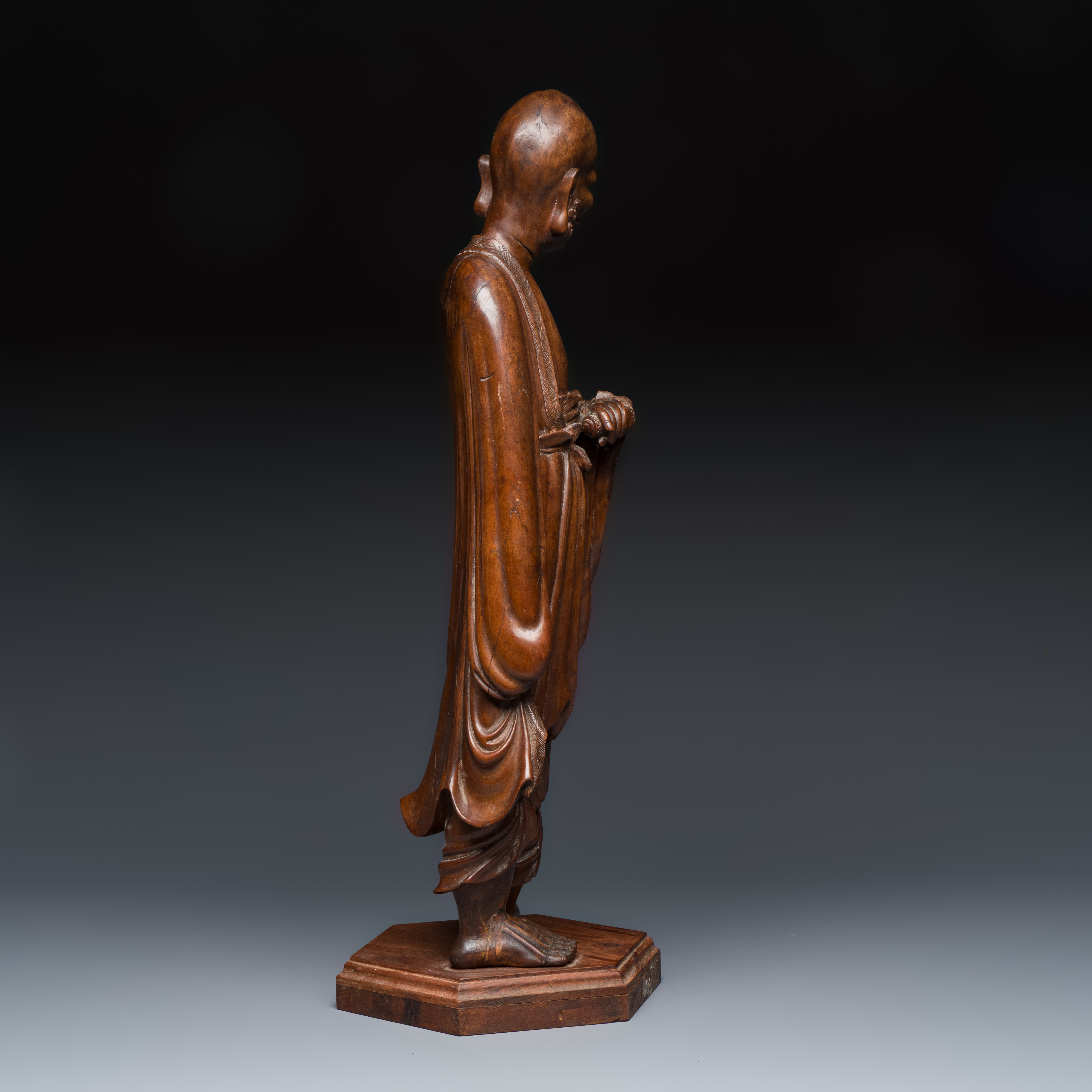 A Chinese rootwood sculpture of an immortal and a boxwood sculpture of Bodhidharma — photo 6
