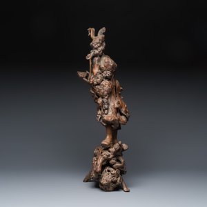 A Chinese rootwood sculpture of an immortal and a boxwood sculpture of Bodhidharma — photo 10