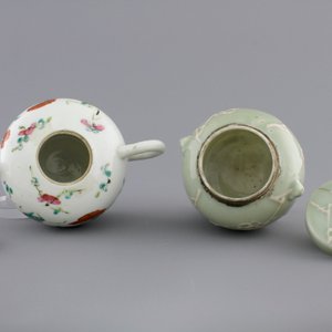 A Chinese sancai-glazed pottery figure, a famille rose teapot and a small ginger jar, 19th C. — photo 7